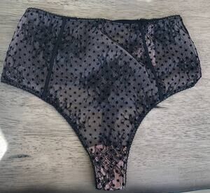 Victoria's Secret Dream Angel Flocked Polka Dot High Waisted Mesh & Lace Thong-M